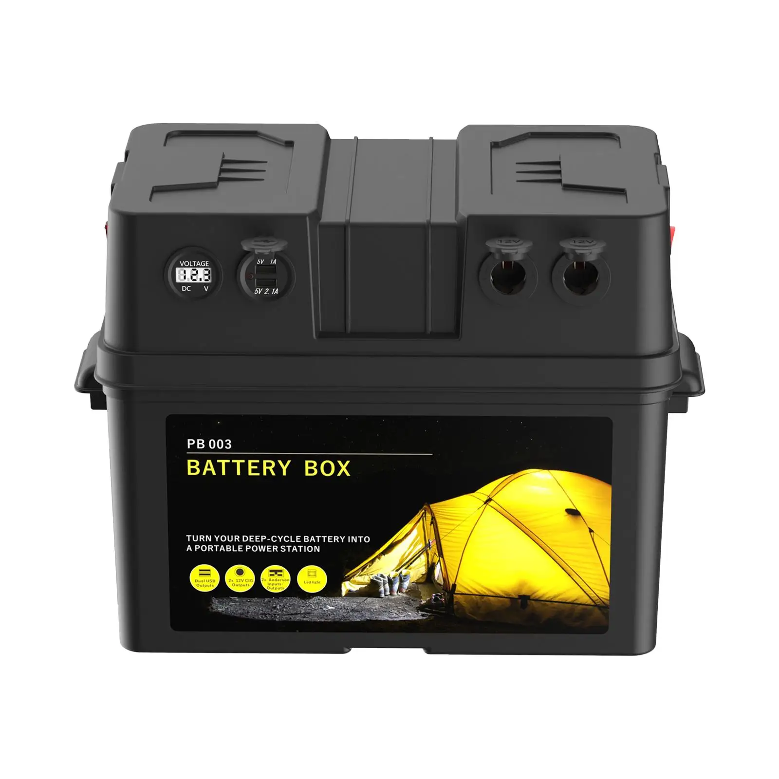 Trolling Motor Battery Box Dual USB Ports 12V Multifunction Smart Marine Battery Box for Marine Outdoor Travel ATV Camping