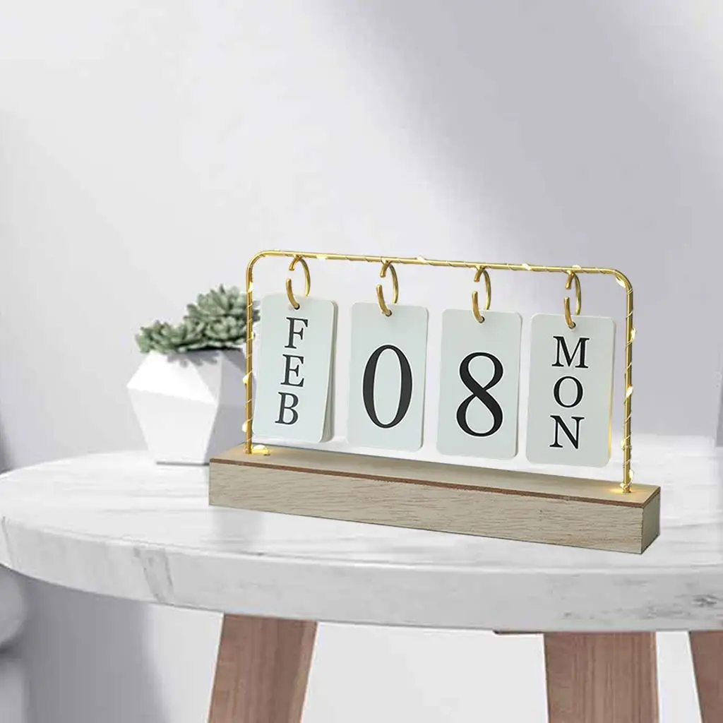 Flip Wooden Perpetual Metal Calendar for Daily Office Home Decor Monthly Weekly Year Planner Kitchen Desk Decor