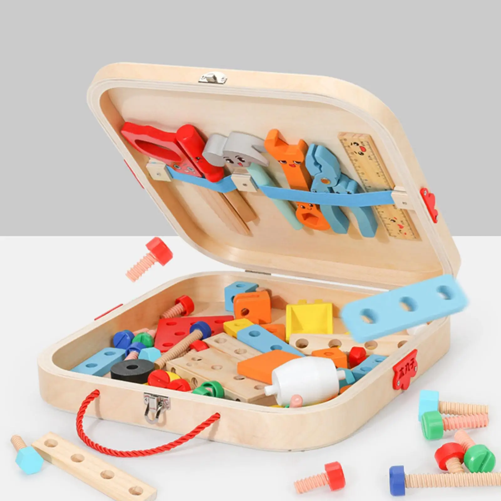 Kids Tool Set Pretend Toy Montessori Educational Gift Wooden Toddlers Tools Set Wooden Toy Tools Box for Bedrooml