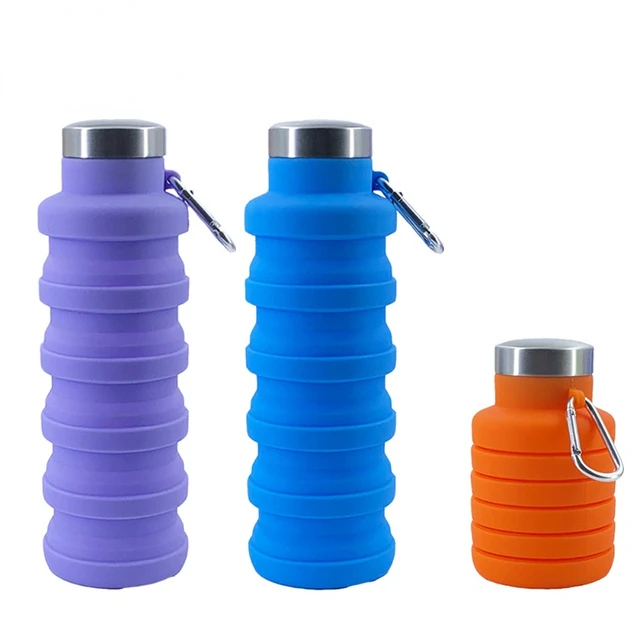  Nueva botella de agua portátil de silicona retráctil plegable  botella de café tazas herramientas de viaje al aire libre botellas  deportivas plegables (2.8 * 8.5 in) (púrpura) : Deportes y Actividades