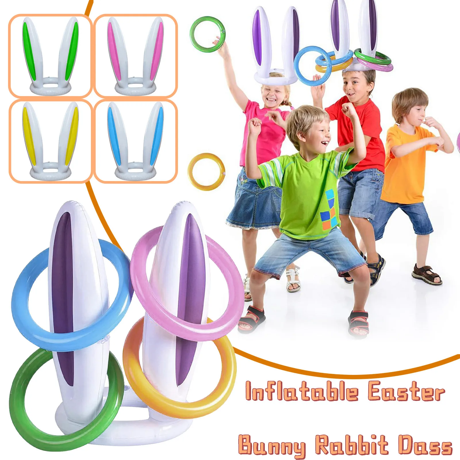 YANSHON Inflatable Bunny Rabbit Ears Ring Toss Game 2 Rabbit Ears and 12 Rings Rabbit Ear Hats and Rings Inflatable Bunny Ear Hat and Rings for Easter Party Favors 