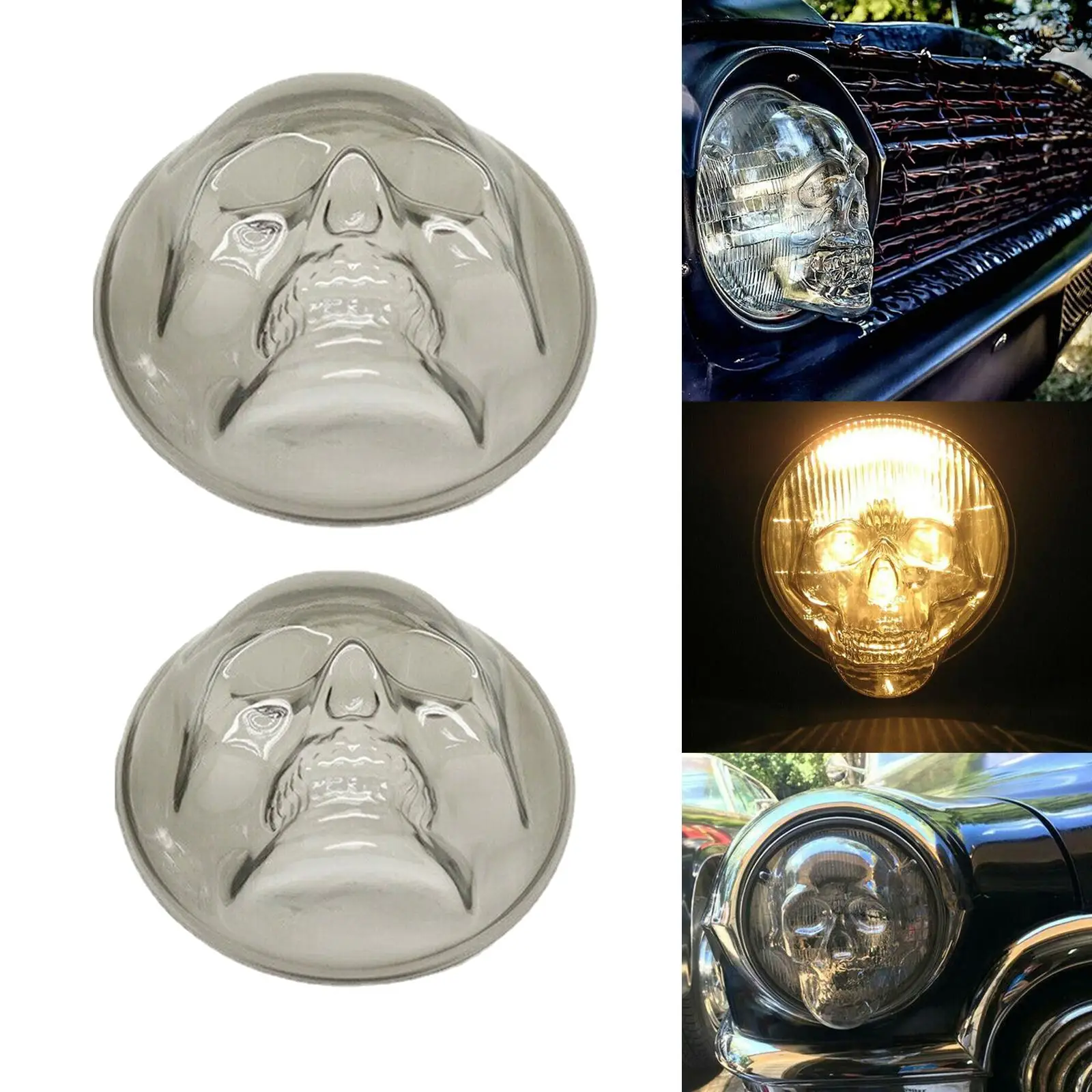 Vehicle Skull Headlight Covers PC Resin Material Easy to Install Auto Decorative Lamp Covers Parts Trim for Car Truck