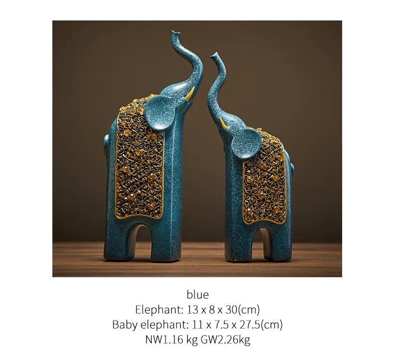 2pcs Retro Resin Elephant Ornaments Vintage Exquisite Home Office TV Cabinet Decorations High-end Light Luxury Gifts for Friends