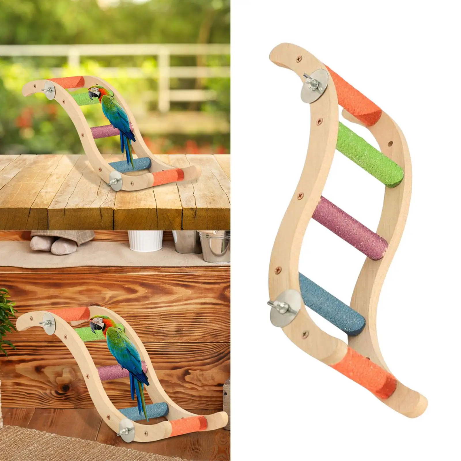 Bird Cage Ladder Grinding Claws Wood Stand Parrot Chew Toy Pet Parrots Climbing