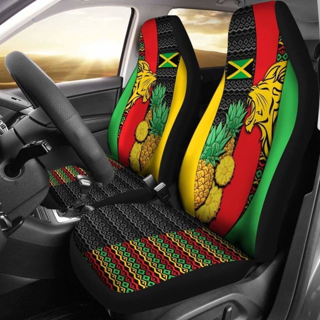 Colorful Jamaican Rasta Lions Car Seat Covers Pair, 2 Front Seat Covers, Car Seat Protector, Car Accessory, store Seat Cover For Car