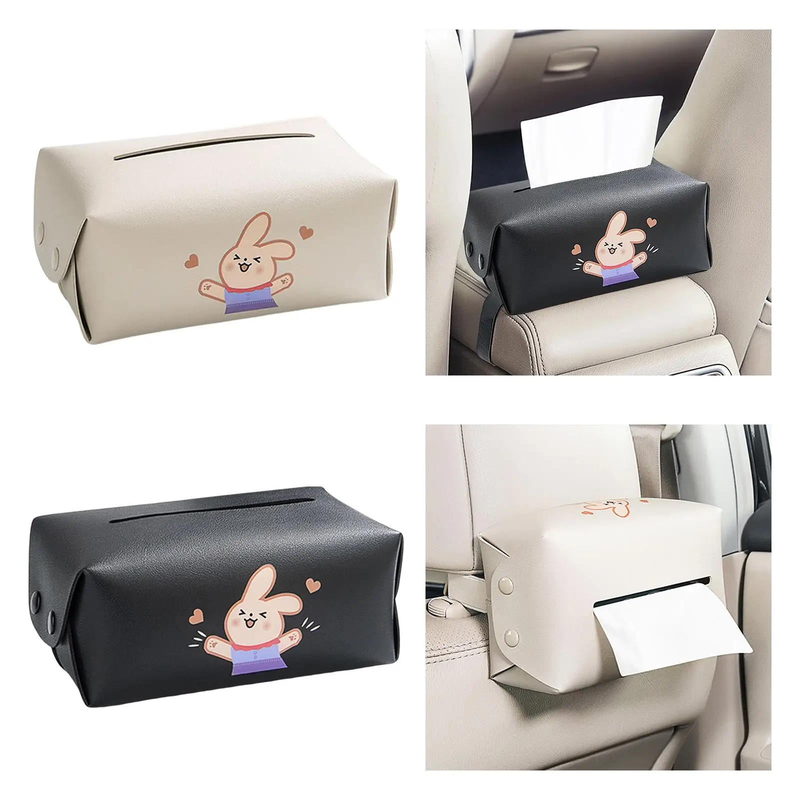 Car Tissue Holder Tissue Bag Case Adjustable PU Leather Auto Napkin Dispenser for Car Armrest Box Back Seat Headrest
