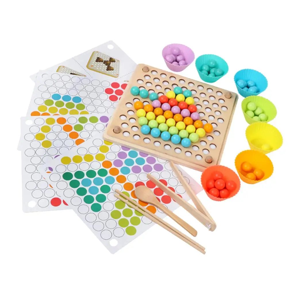 Montessori Wooden Clip Beads Board Toy Set Kids Child Hands Early 