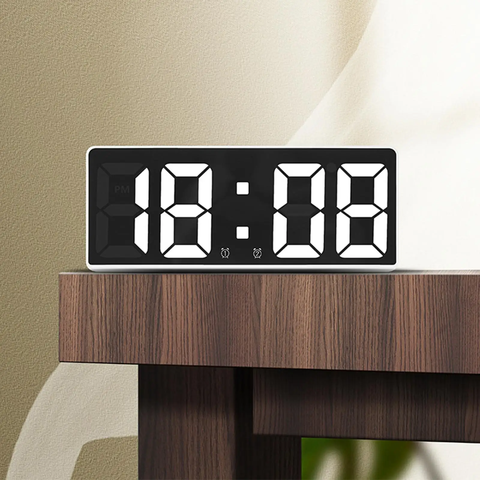 Digital Alarm Clock Table Large LED Display USB Charger Calendar Voice Control