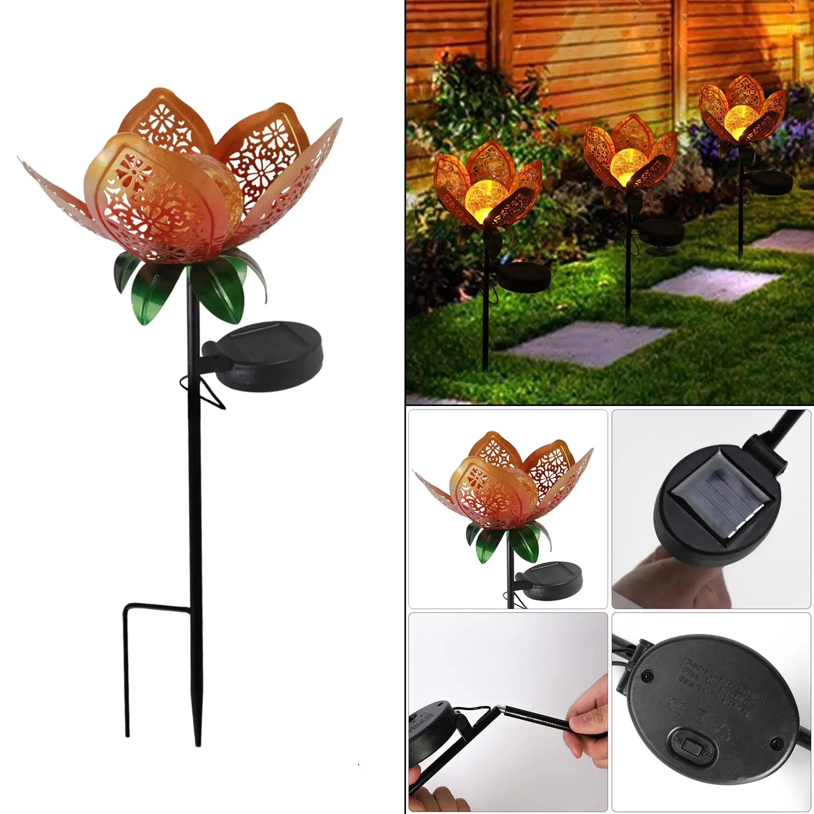 Outdoor Lotus  Lights Outdoor Stake Lamp Waterproof  Lamp for Party Courtyard Patio Holiday Decorations