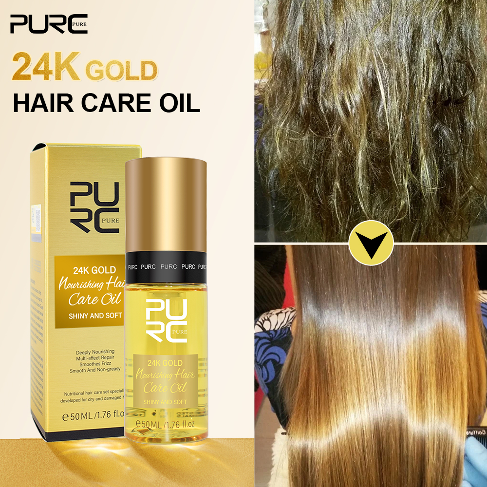 Best of PURC 24K Gold Hair Oil Smoothing Damage Dry Frizzy Coconut Oil Shiny 72h Moisturizing Anti Breakage Tangles Hair Loss Care 50ml Reviews & Tips