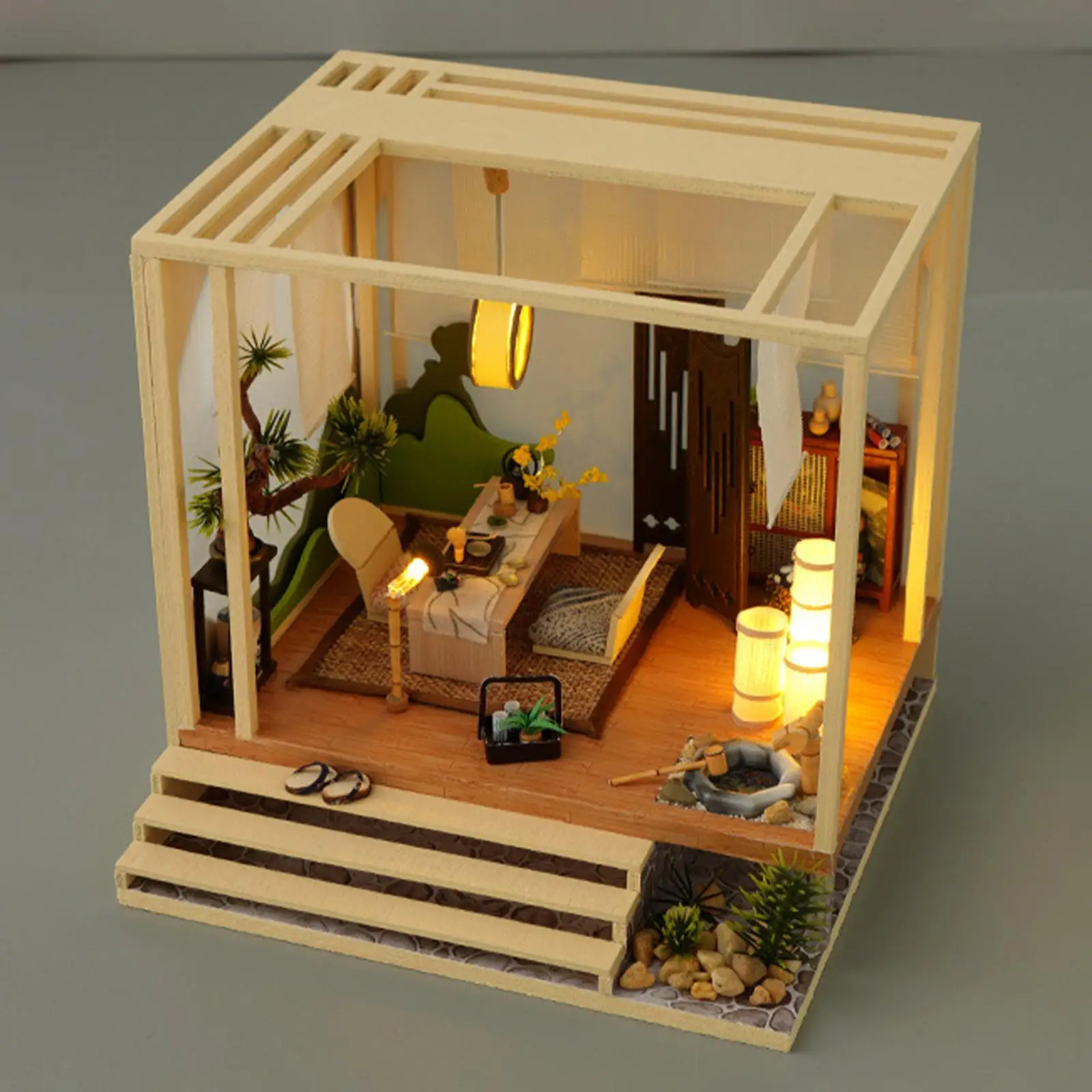 DIY Dollhouse Kit Building Wooden Japanese Style Handmade with LED Light Tea Ceremony Zen Dream Toy Puzzle Model for Home Decor