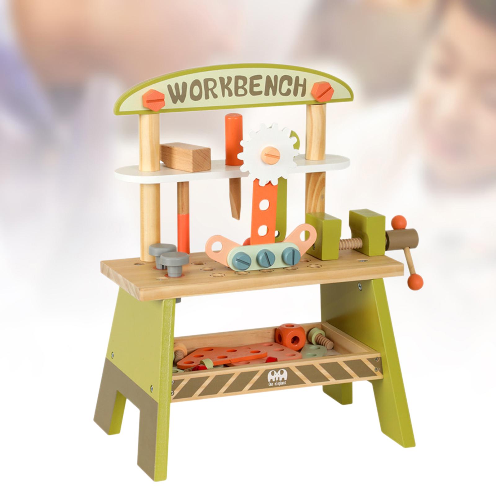 Pretend Play Construction Toy Montessori Toys Kid`s Wooden Tool Bench Toy for 2 3 4 5 Years Old Christmas Gifts Easy to Assemble