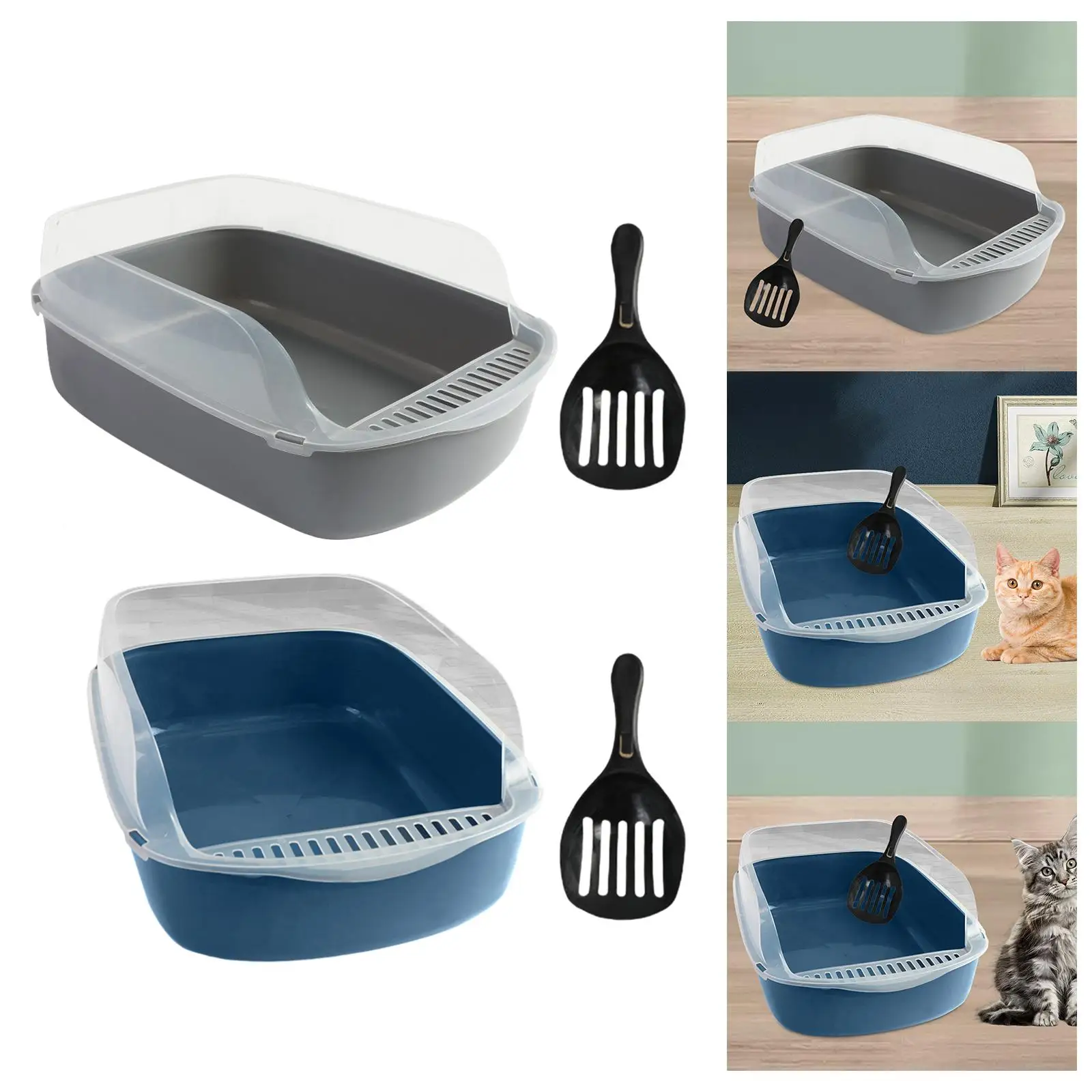 Cat Litter Box Large High Sided with Scooper Semi Closed Easy to Clean Cats Supplies for Medium Large Cats Rabbit Small Animals
