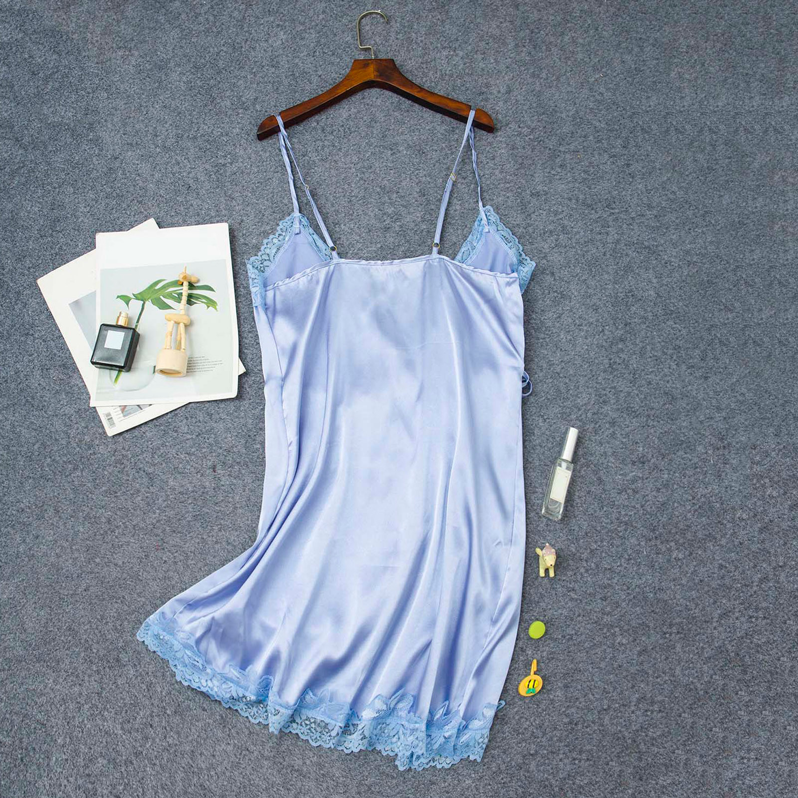 Fashion 25 Women Sleepwear Silk Satin Lace Robe Dress Nightdress