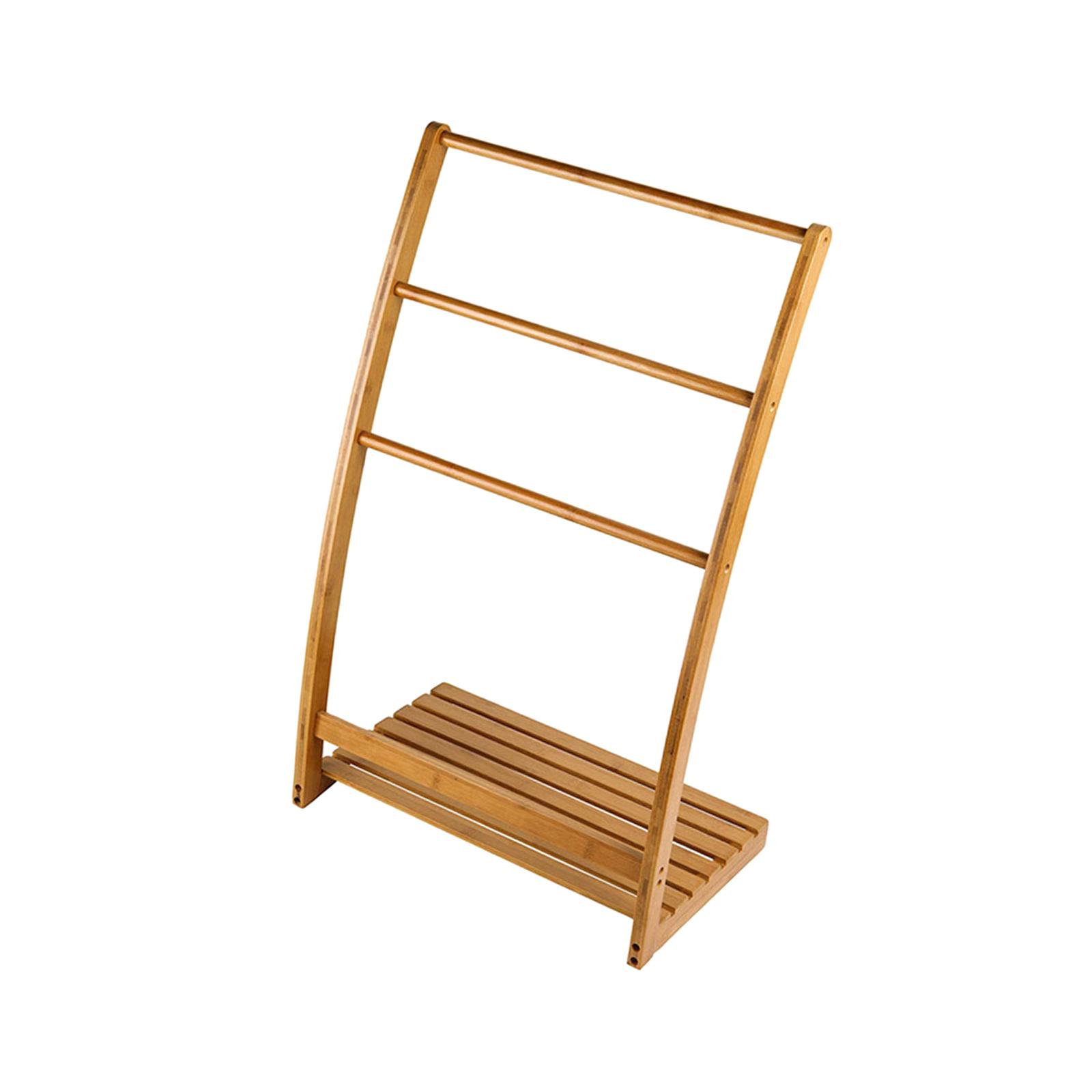 Rustic Bamboo Bathroom Towel Drying Stand Holder 3 Tier Freestanding Towel Rack for Facecloth Washcloth Bathrobe Hand Towel