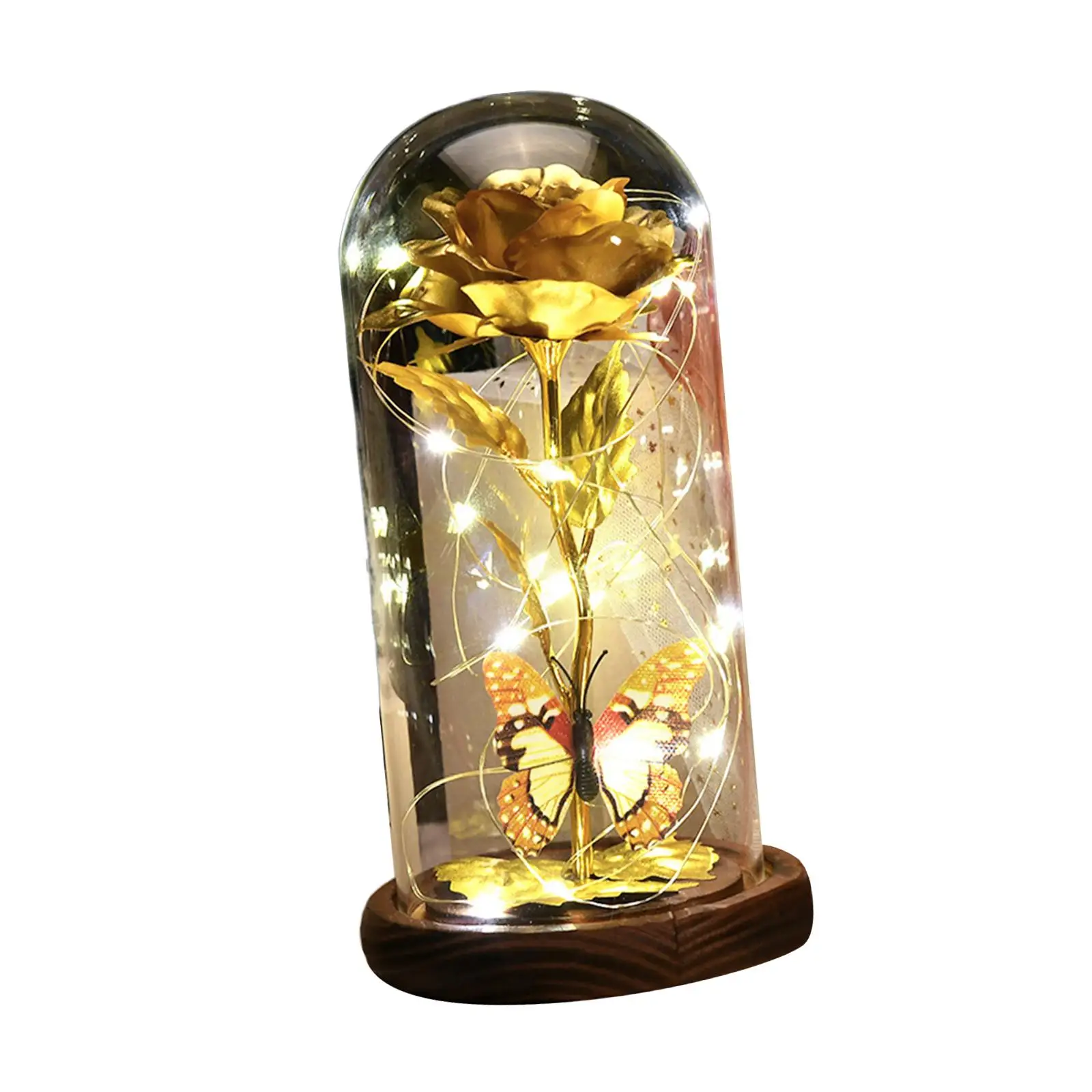 Crystal Gift, Rose Butterfly LED Lamp Light Up Rose in Glass Cover, Rose Flower