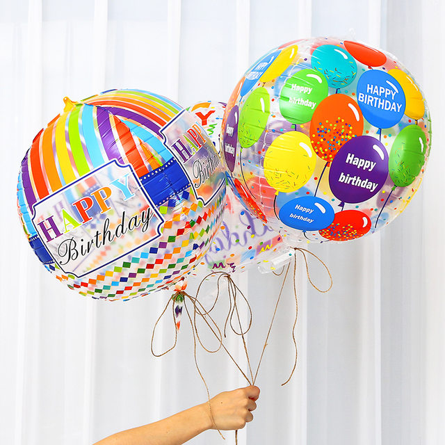 4D Balloons, Colorful Happy Birthday Mylar Balloons, 22 Inches Clear Round  Rainbow Foil Balloons, Birthday Decorations, Party Supplies for Kids Women