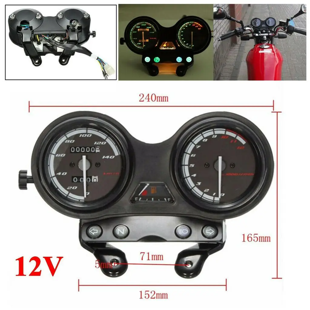 Motorcycle Dual Odometer Speedometer Gauge LED Backlight for Yamaha YBR125