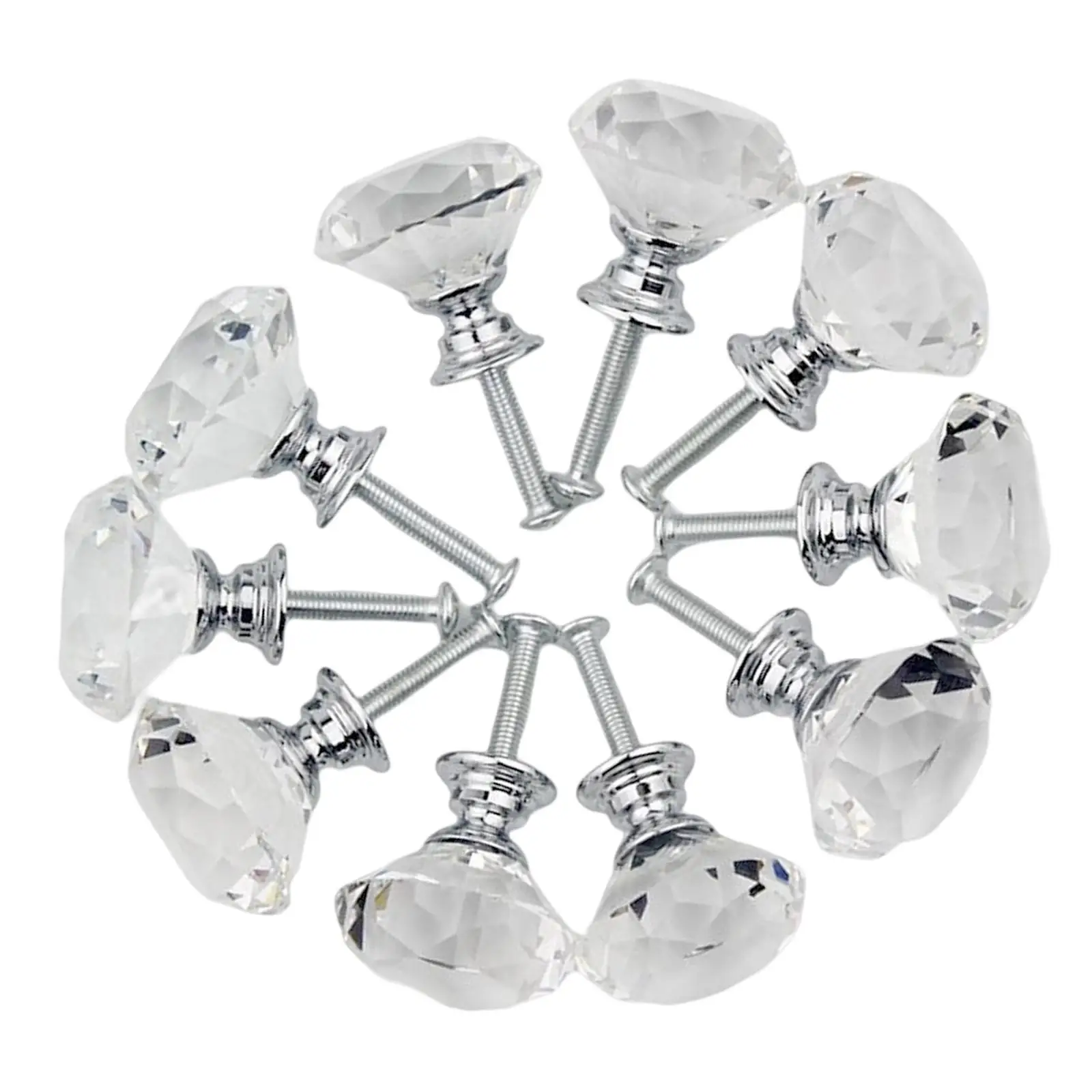 10x 30mm Crystal Glass Drawer Knobs Pulls Handles, for Home Kitchen Bathroom Easy to Install