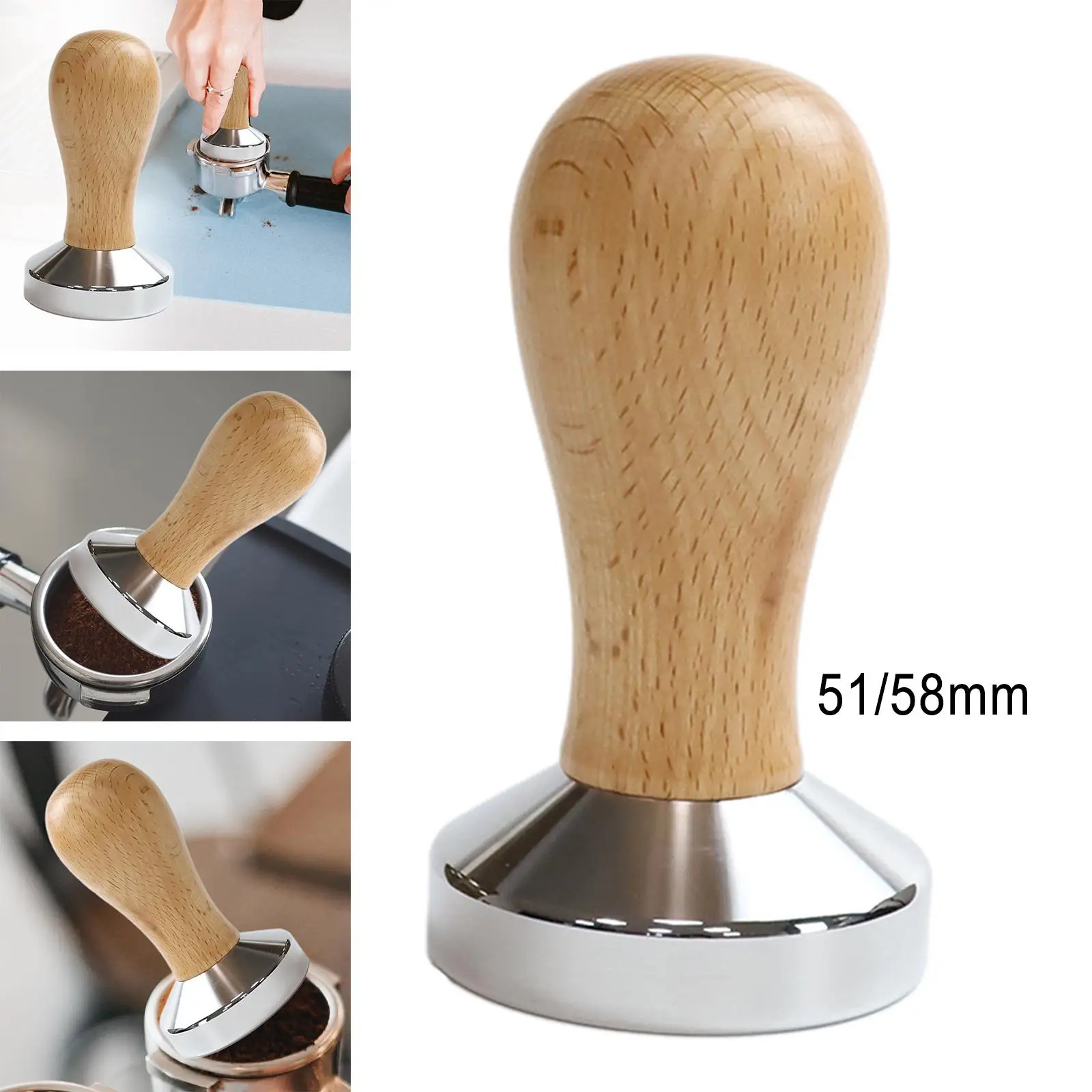 Coffee Tamper Wood Handle Loosely Distributed Calibrated Avoid Agglomeration Powder Hammer Powder Distributor for Cafe Office