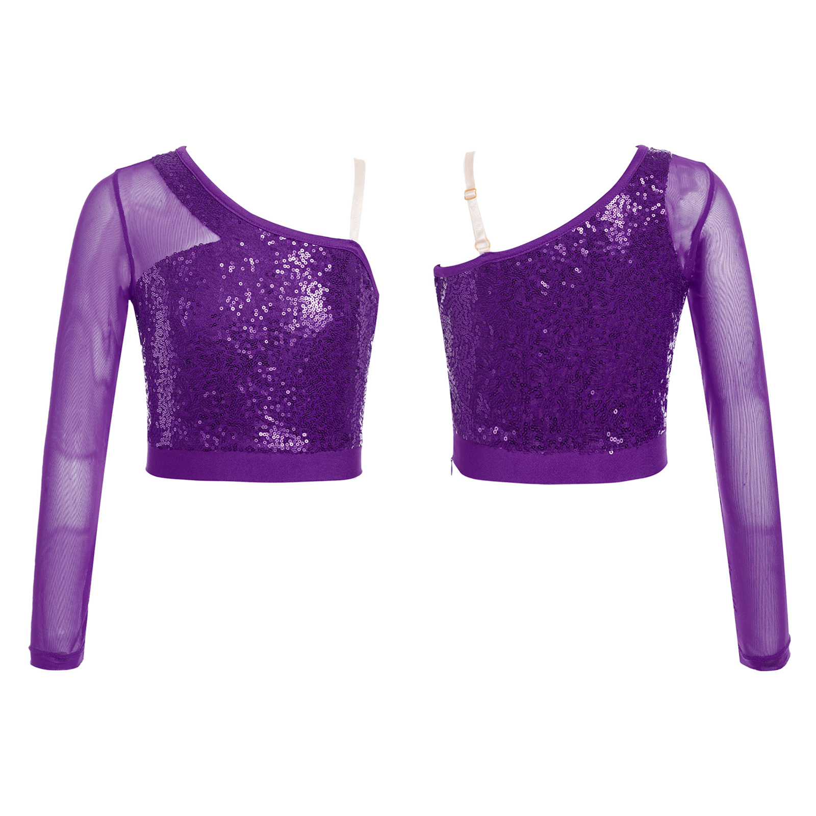 Kinder Mädchen Jazz Dance Tops eine Schulter glänzende Pailletten Crop Top für Ballett gymnastik Skating Stage Performance Dance Wear – Detail 10