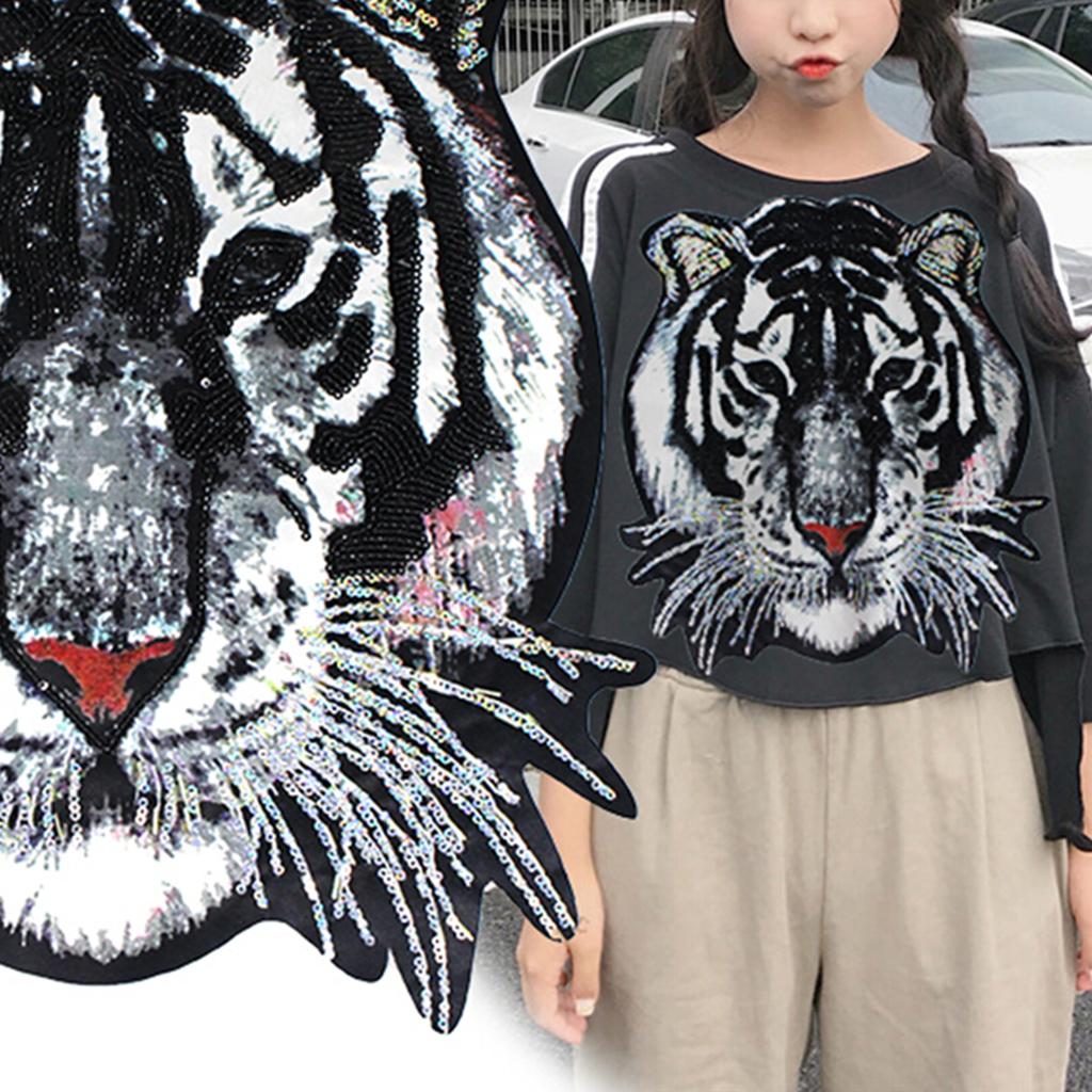 Description Picture 6 of itemTiger Head Pattern Patches Sequin Motifs Sew On Patch DIY Clothing Applique for Jeans Jacket Bags Costume Clothes Decoration