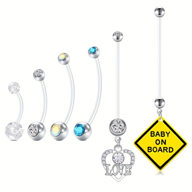 Piercing Nombril Grossesse Barre Flexible 14G - Acier Chirurgical Strass, Bijou Maternité Safe