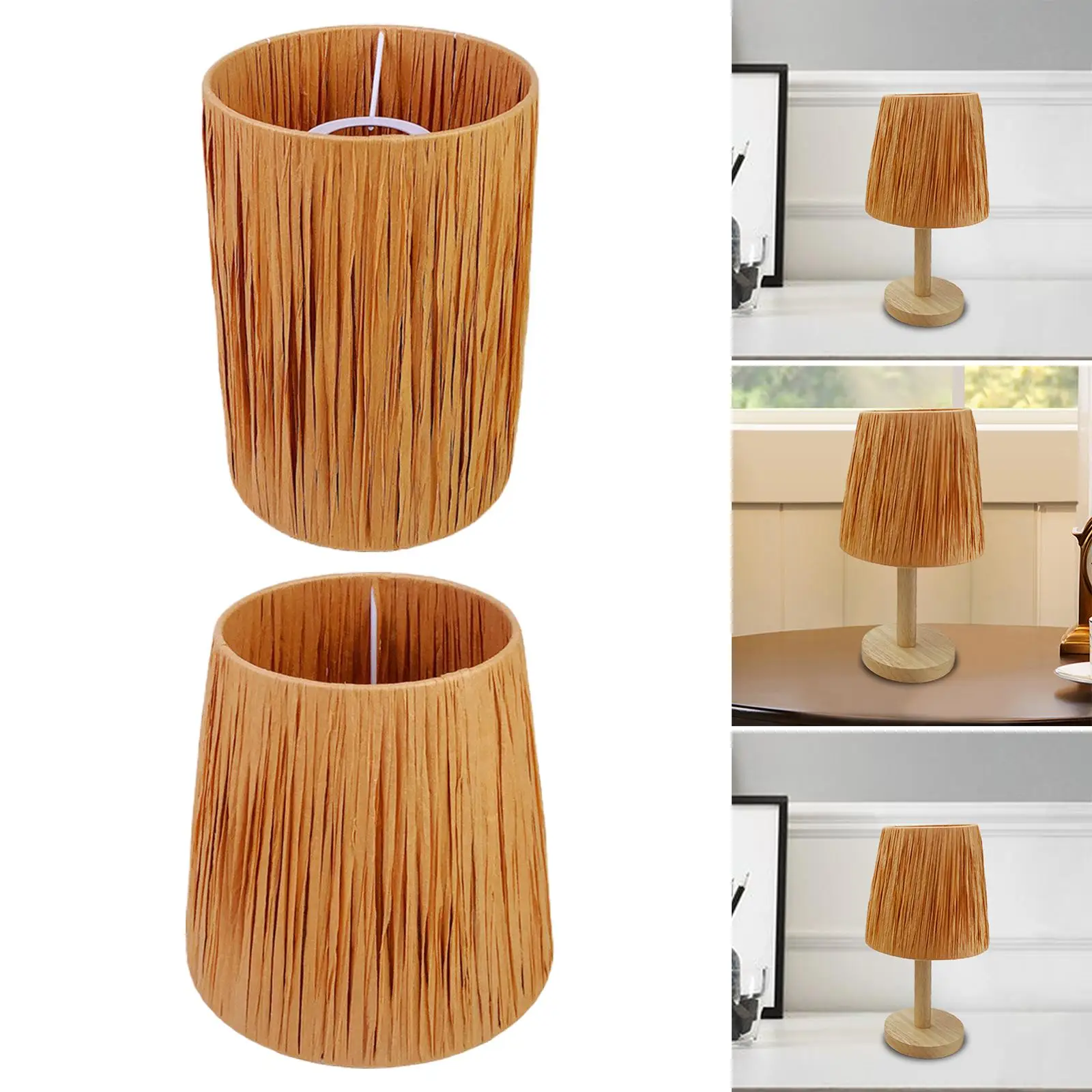 Lamp Shade Easy to Install Handwoven Stylish Raffia for Table Bedside Home