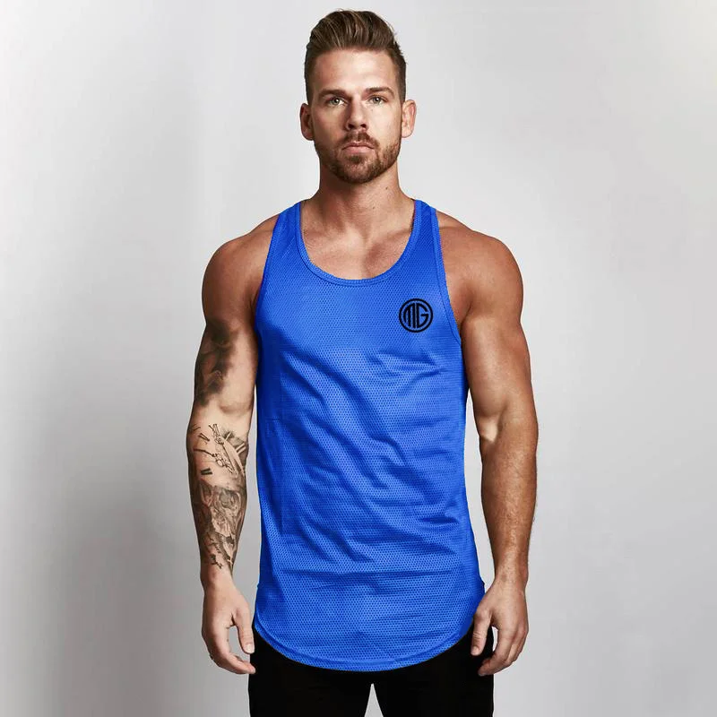 Muscleguys - Camiseta sin mangas de compresión para hombre, ropa deportiva de verano, ajustada, para gimnasio, culturismo, Fitness