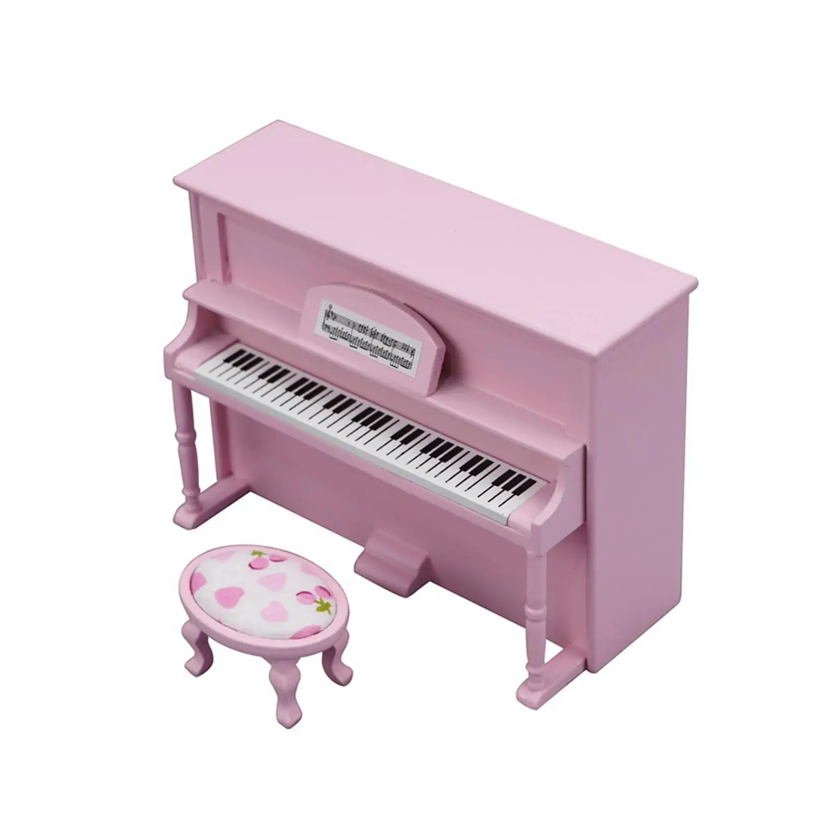 1:12 Scale Miniature Piano Model with Chair Micro Landscape Home Wooden Dollhouse Musical Instrument Desk Ornaments Decor