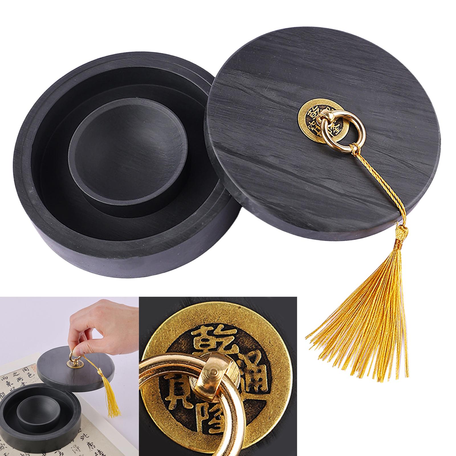 Calligraphy Inkstone with Lid Inkslab Storage Painting Tool Grinding Stone Plate Sumi Ink Stone for Chinese Adults Gifts Drawing