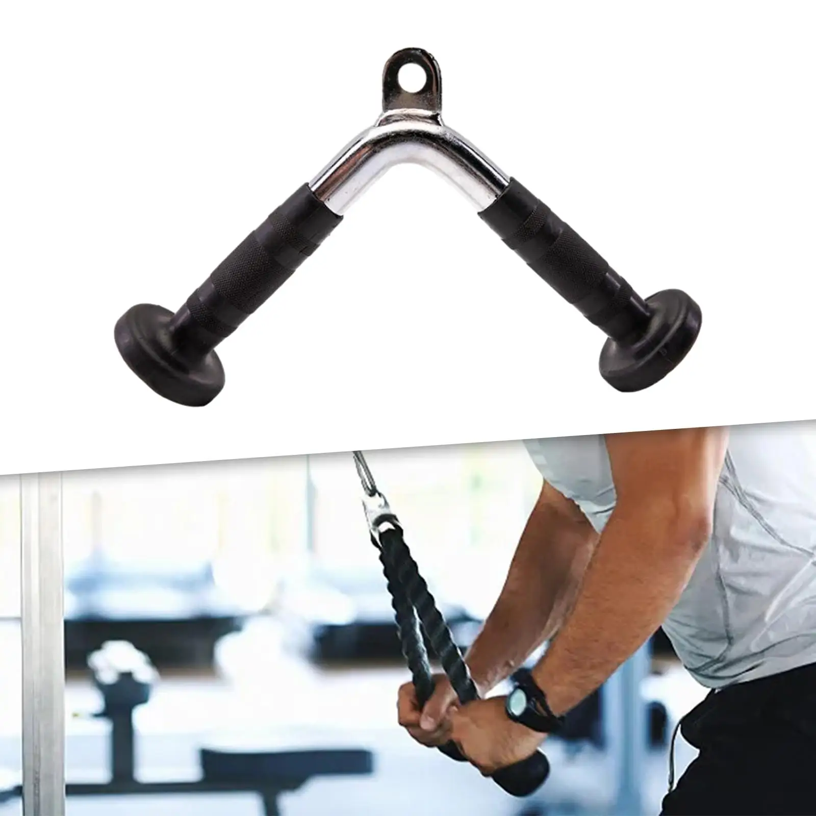 Tricep Press Down Bar Rubber Handgrips Training Non Slip Handle V Shaped Bar