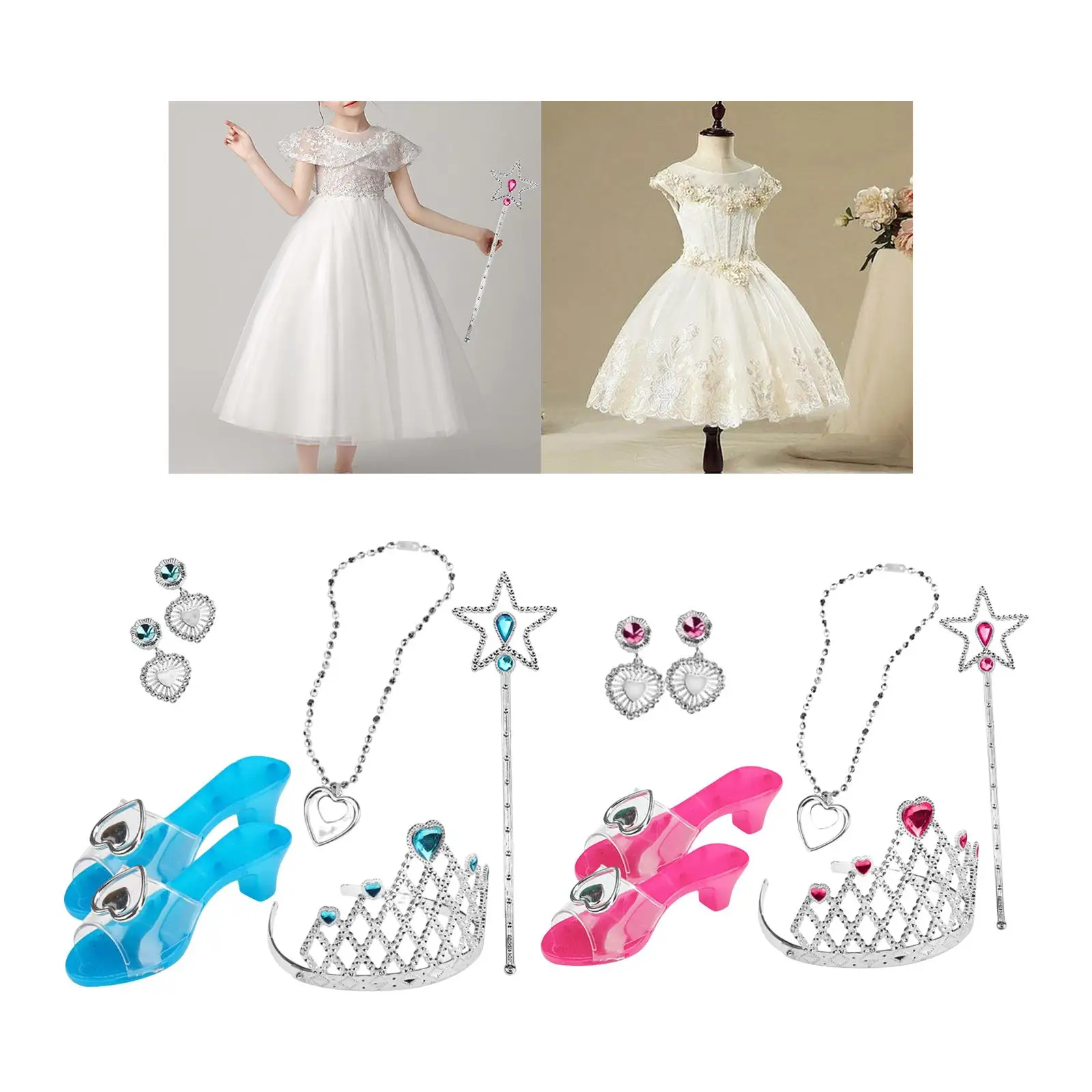 7x Princess Dress up ,pole Dress up Clothes Toy, Shoes crowns Fashion