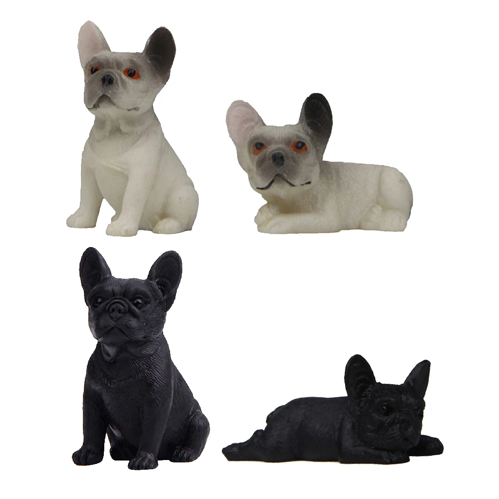 4xFigurine Miniature Dog French   Animal Resin Figurines Toy Decor