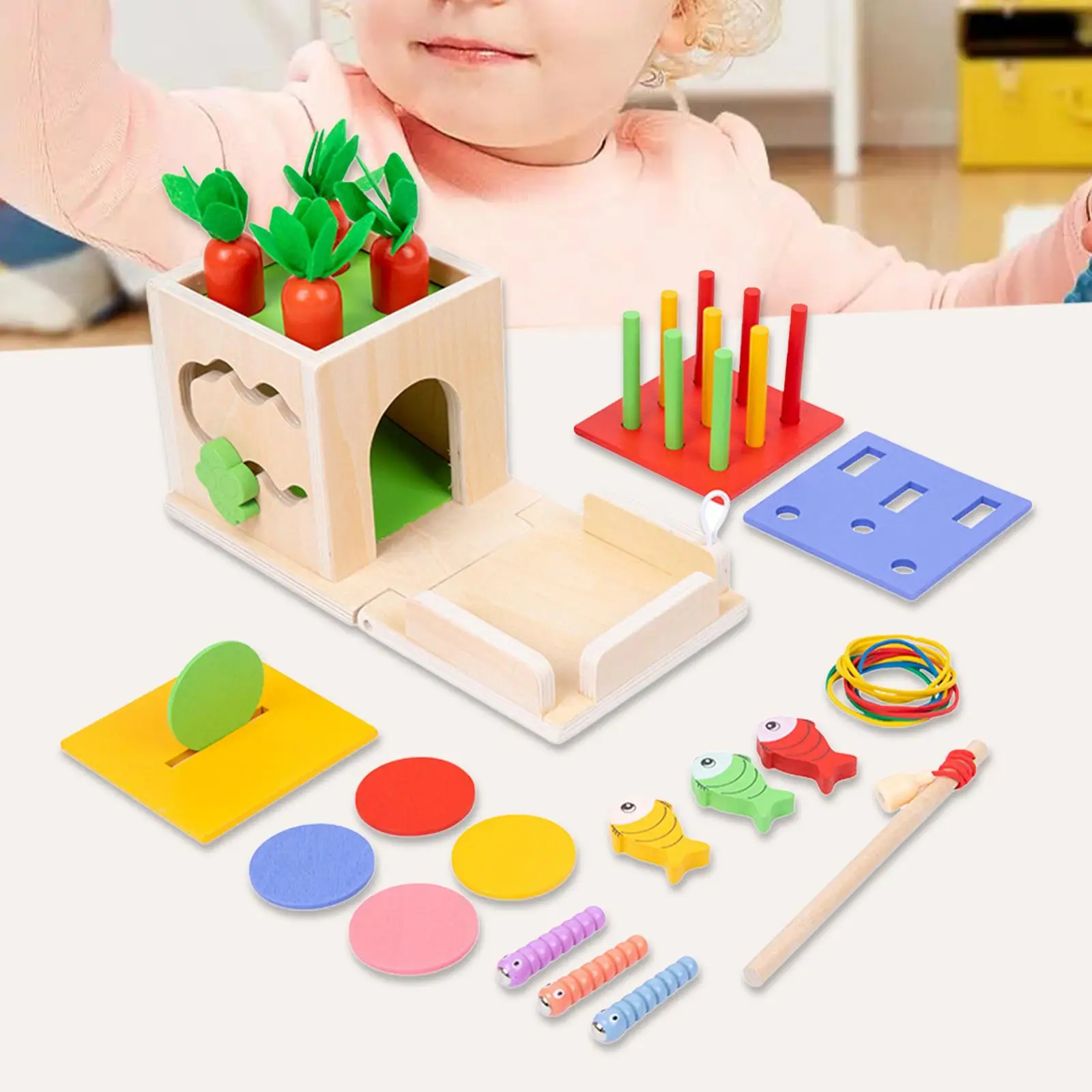 8 in 1 Montessori Box Multi-function Plug Stick Pull Radish Children`s Building Blocks Color Matching  Intelligence Box Toys