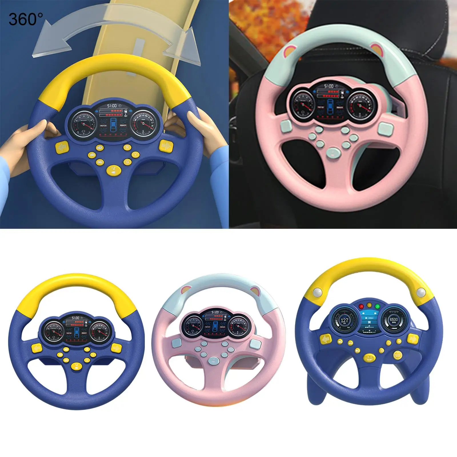 Round Steering Wheel Toy Battery Powered with Suction Cup Kids Electric Wheel Toy for Ages 3 up Toddlers Toddlers Holiday Gifts