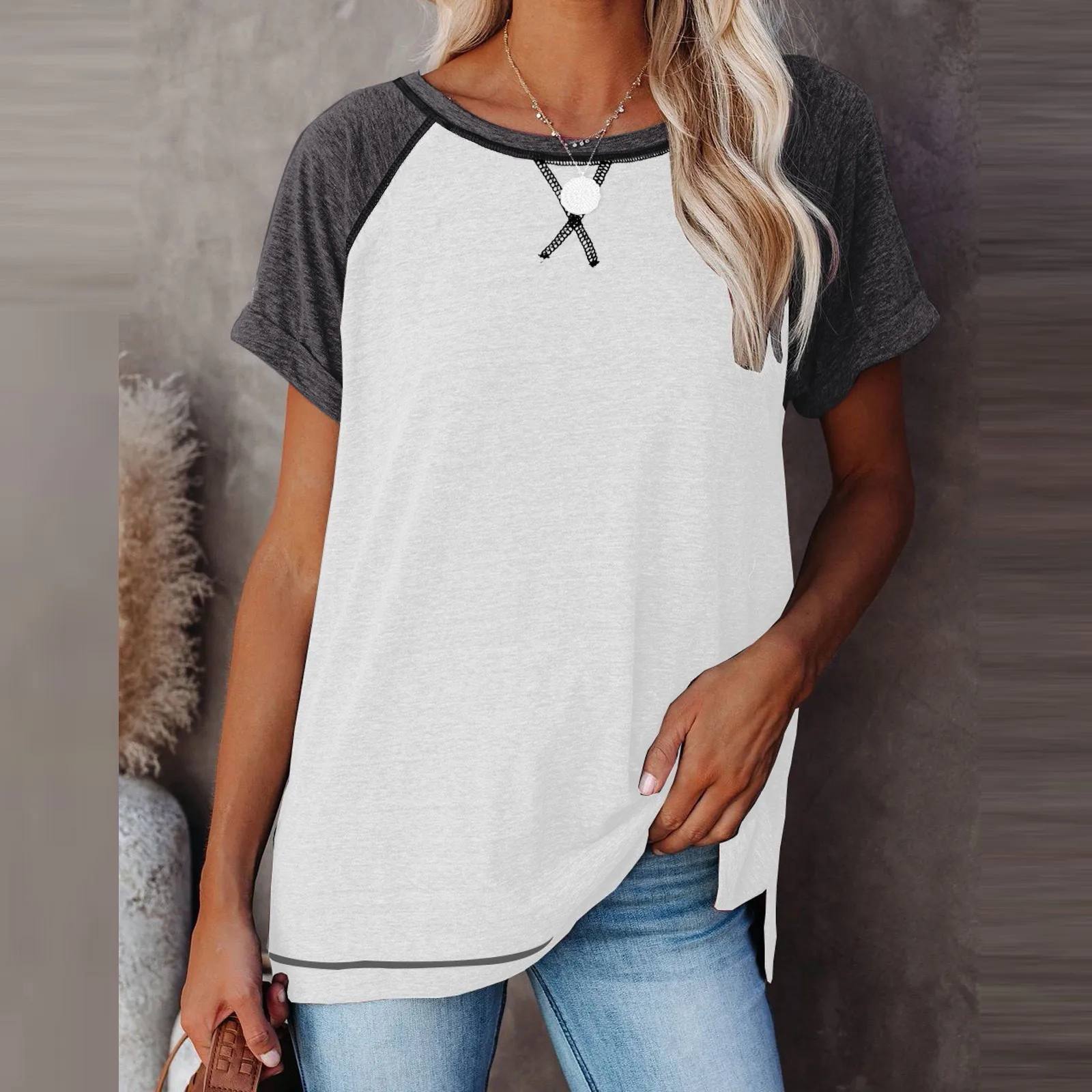 Summer Fashion T Shirt Women Round Neck Color Block Tops Female O-neck  Short Sleeve Casual Street T-shirt Baseball Tee Camisetas