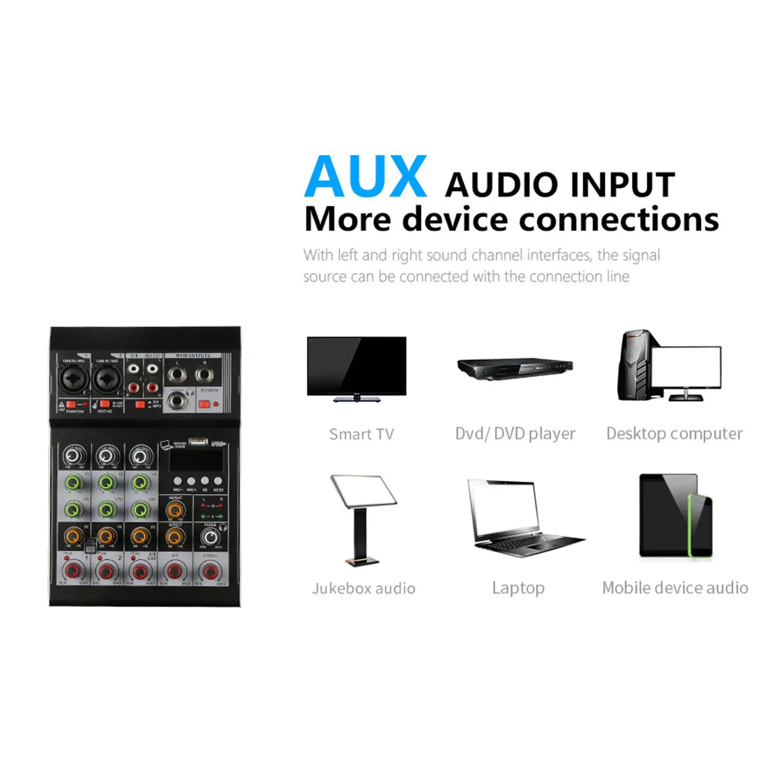 Professional 4 Channel Compact Studio Mixer Computer Recording Input Instant Listening for Broadcast Home Studio Recording Bands