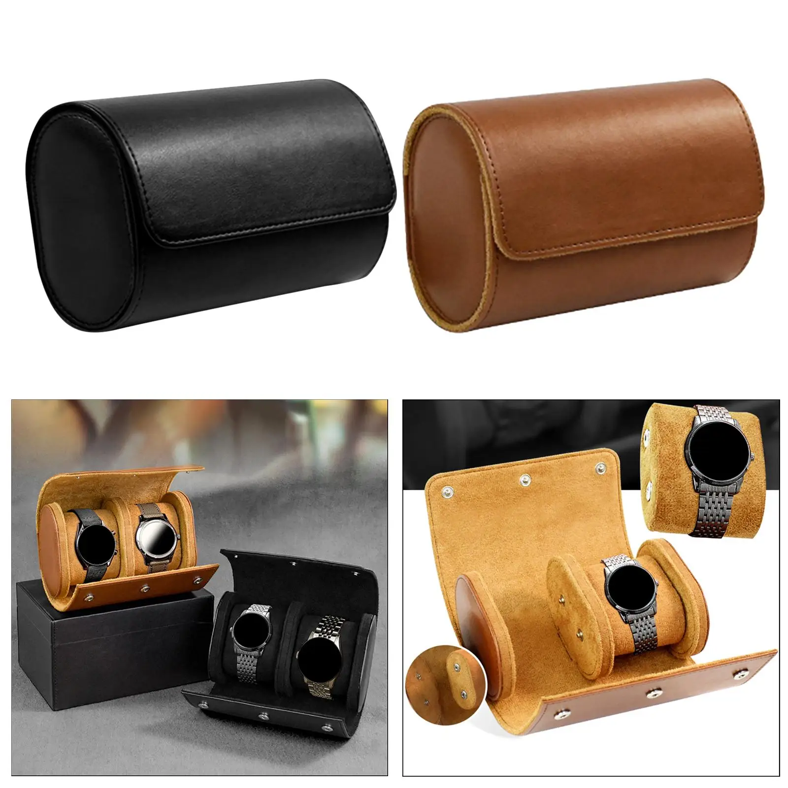 Watch Roll Case Display Watch Box 2Slot PU Leather Travel Wrist Pouch