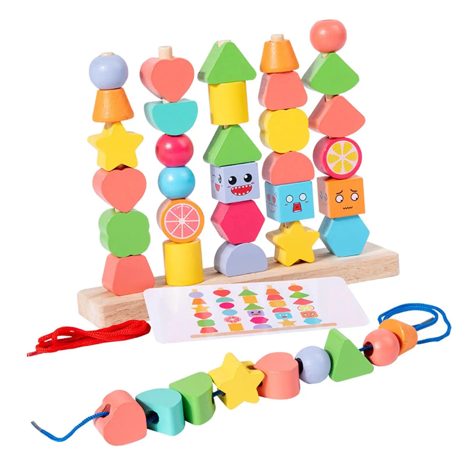 Montessori Wooden Beads Sequencing Toy Set Stem Preschool Learning Toys Fine Motor Skills Stacking Blocks for Preschool Kids