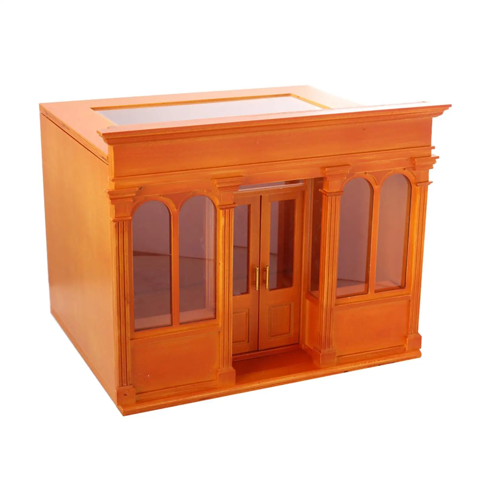 1/12 Dollhouse Mini Wooden House Furniture Handmade Doll House Toy with Double Opening Door for Fairy Garden Pretend Toy