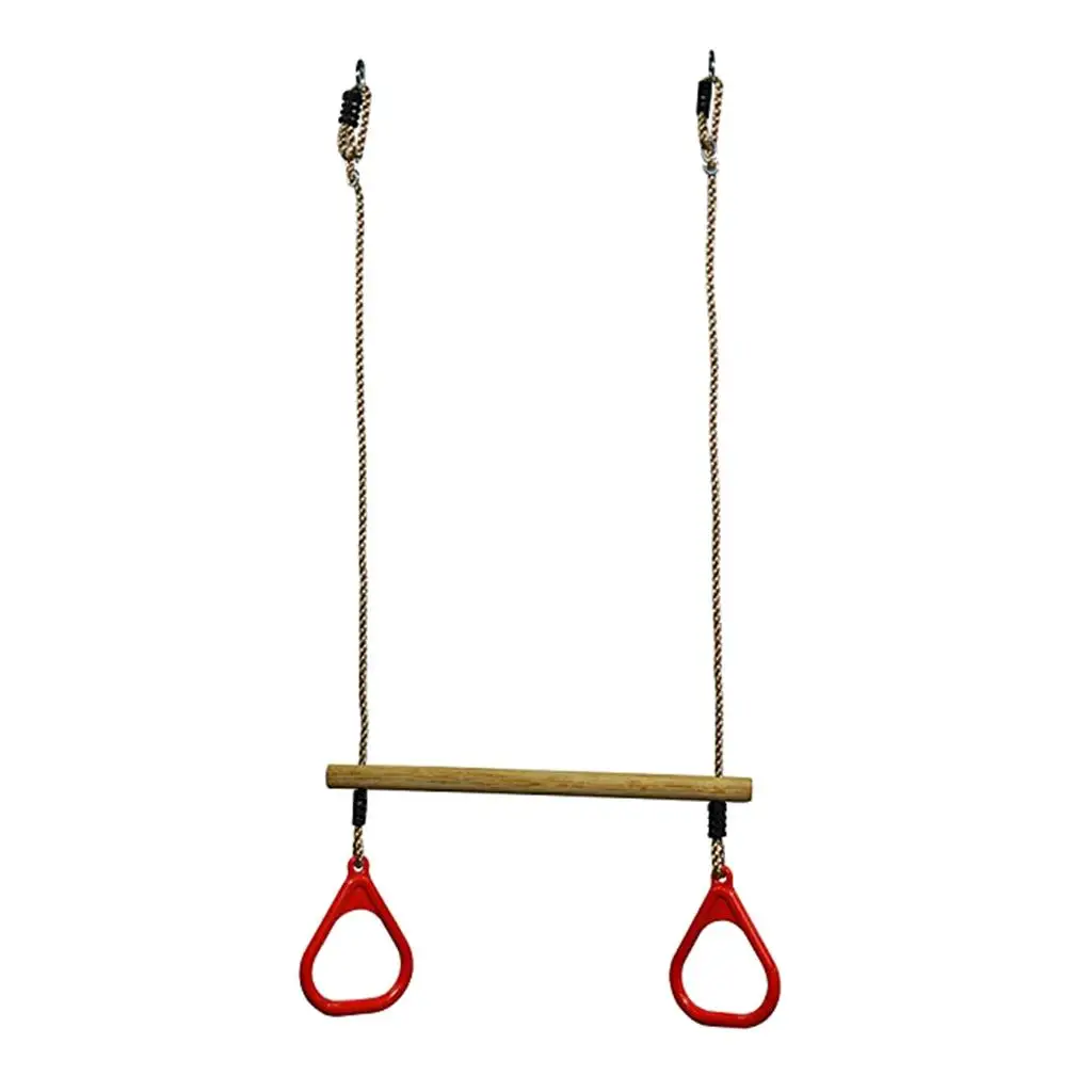 80KG Swing Trapeze Wood Trapezoidal Bar Swing Set with Swing Rings