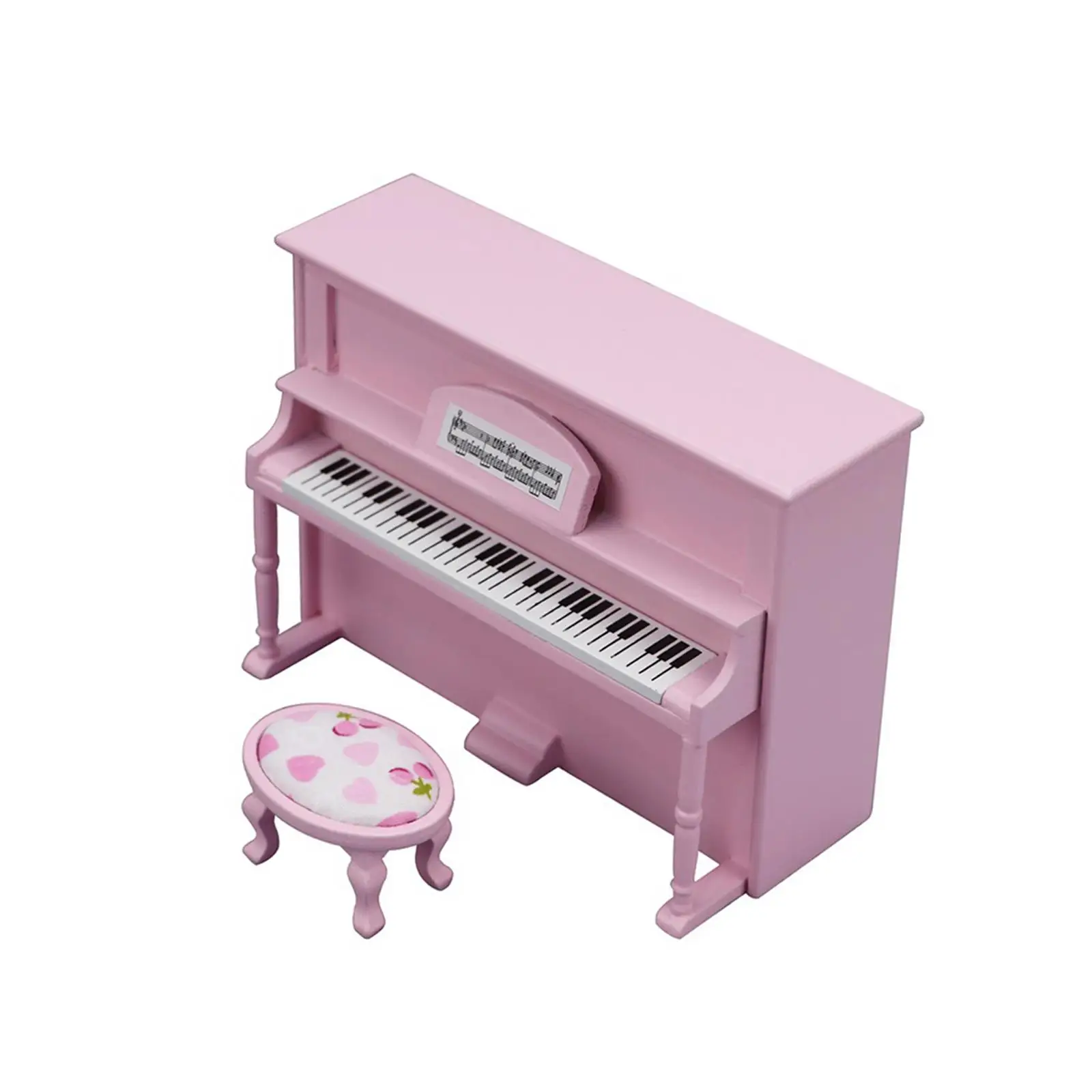 Miniature Piano Model with Stool Accessories Toys Doll House Furniture Living Room Elegant Piano Decoration Ornaments