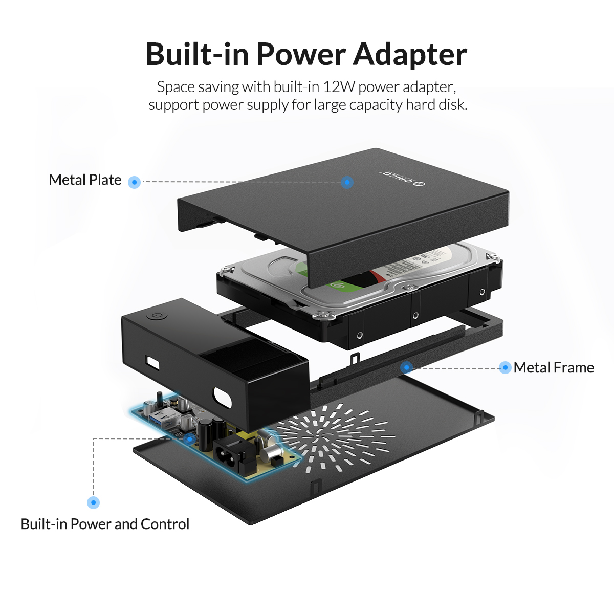 USB 3.0, caixa de energia embutida, suporte