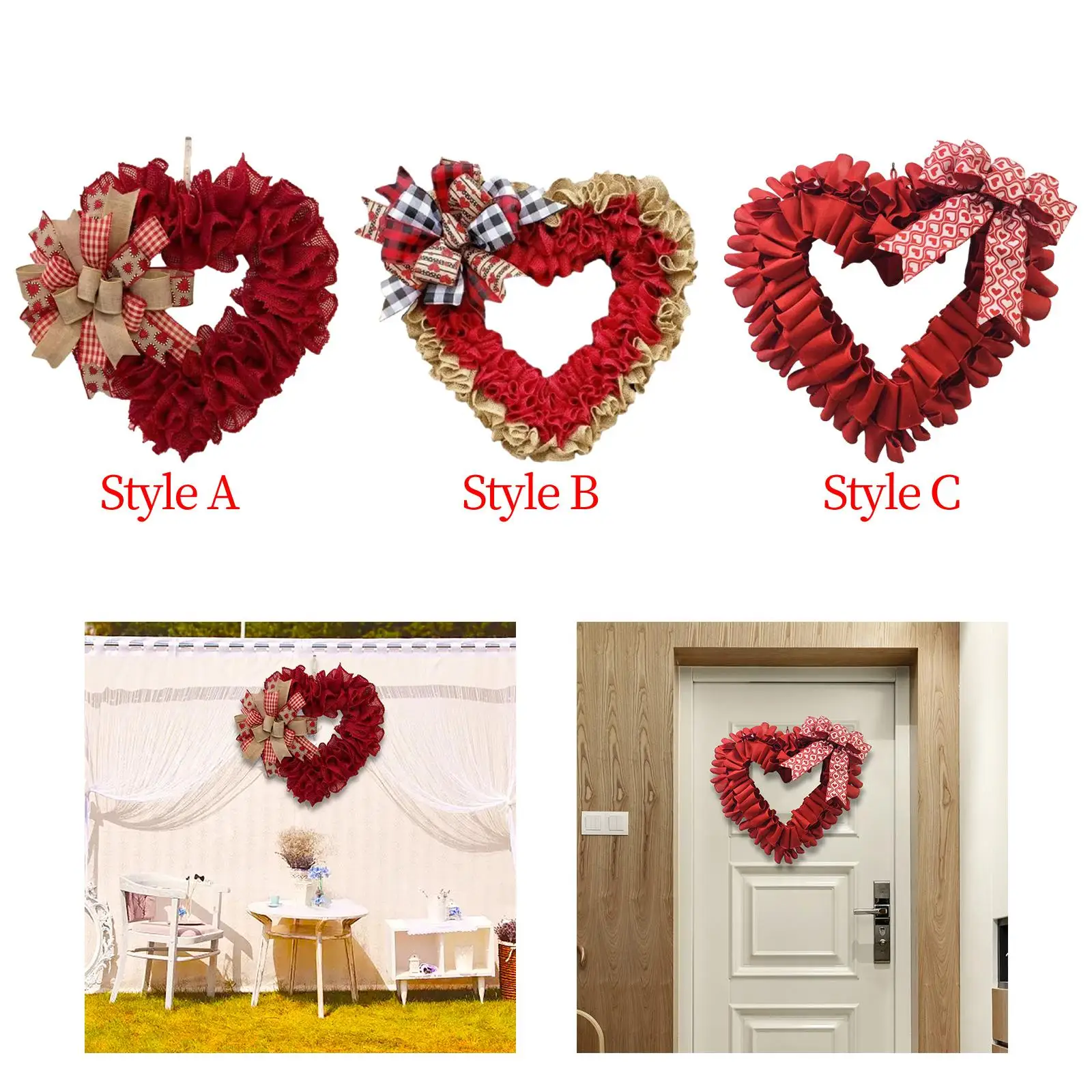Heart Shaped Wreath Valentines Day Wreath for Front Door Valentines Day Party Wedding Sign with Bowknot Artificial Wreath