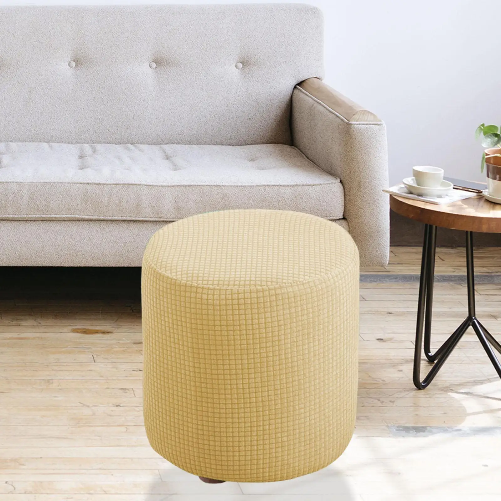 High Stretch Round Ottoman Cover Living Room Storage Ottoman Protect Covers Footstool Slipcover Fits Seat 9.84``-12.60`` inch