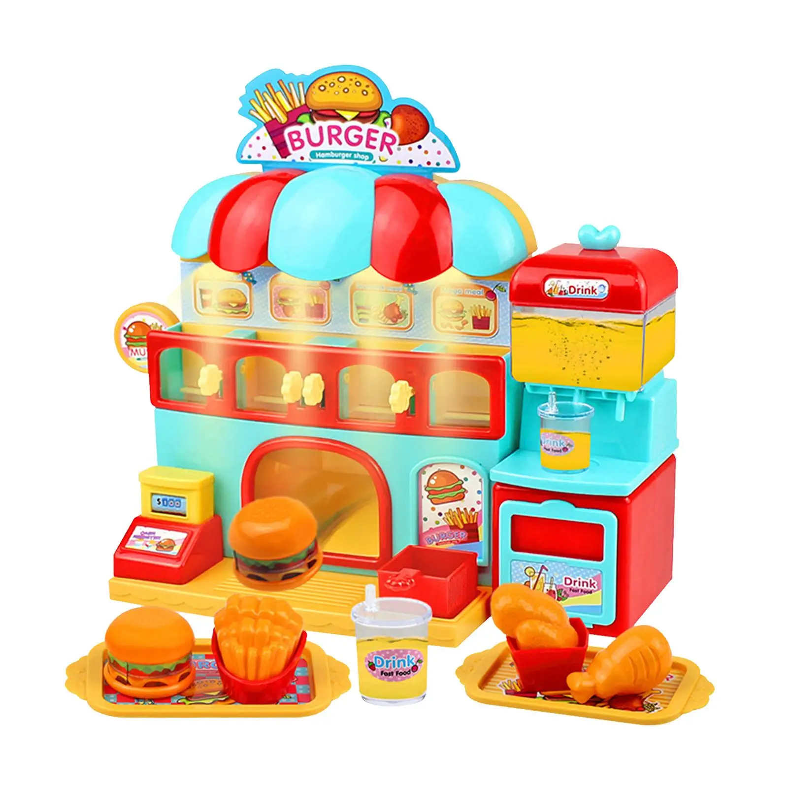 Burgers Shop Toy Role Play Fastfood French Fries Simulation Pretend Play Toy Kitchen Toys Foods Burger for Boys Kids Girls Gift