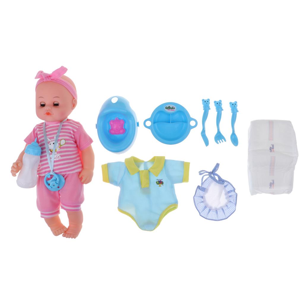 Realistic Baby Doll and Play Toys Play Sets Kids Pretend Play Tableware Feeding Set Educational Toys