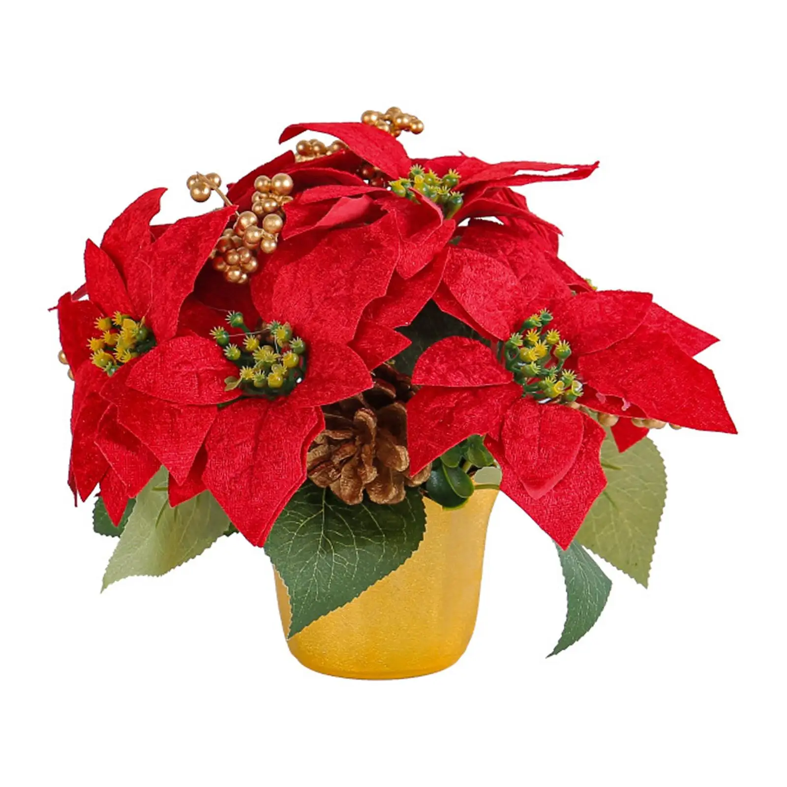 Artificial Poinsettia Plant Potted Red Poinsettia Plant Artificial Flower for Festival Indoor Table Centerpiece Garden Tabletop