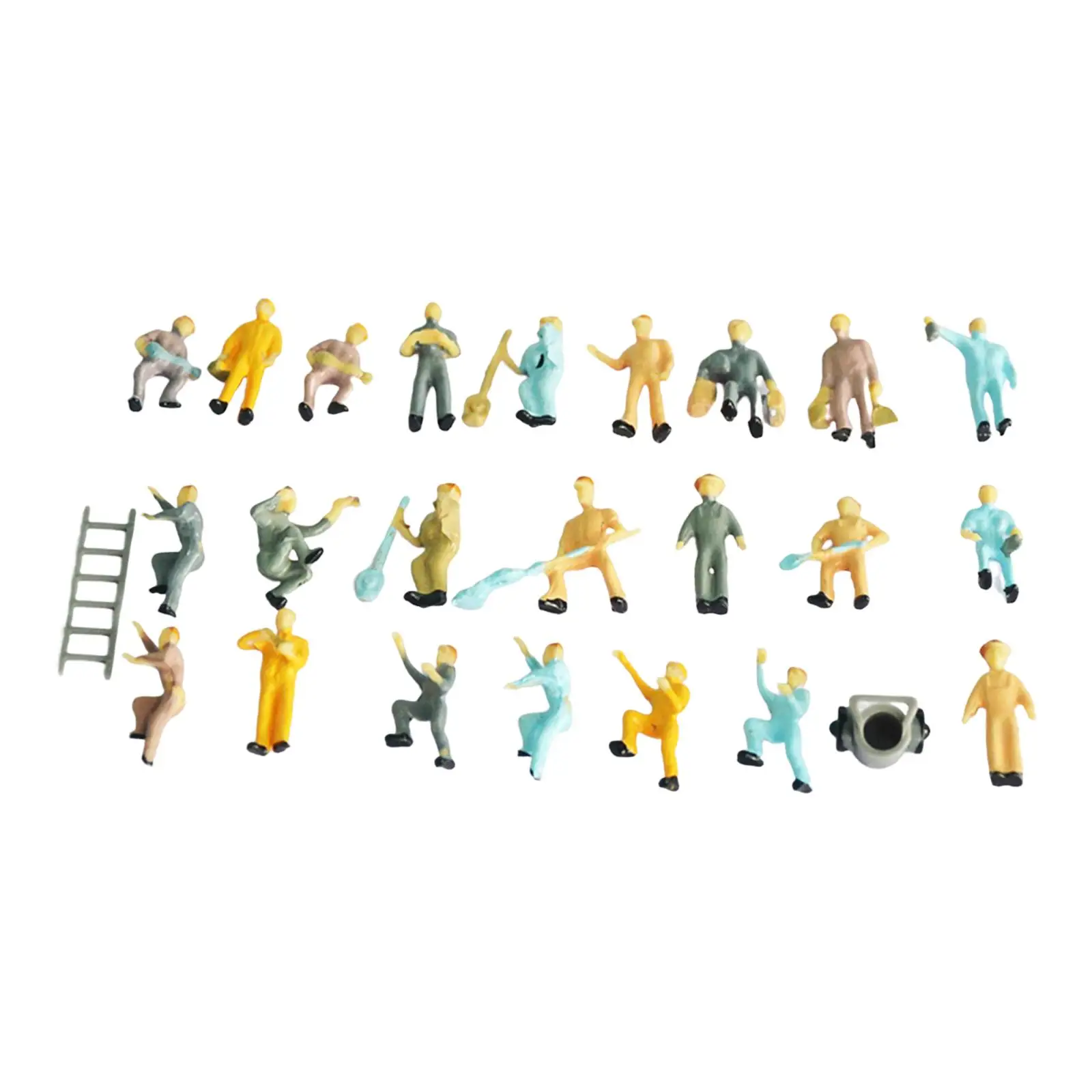 25x 1/87 Miniature Model Railroad Worker Figures with Tools Scenes Desktop Ornament Diorama HO Gauge Miniature Scenes Supplies